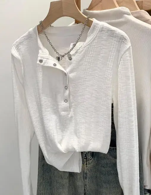 2025 الخريف/الشتاء أنيقة موضة جديدة نمط موضة عادية زر أسفل قميص تي شيرت ملابس نسائية الملابس النسائية #5