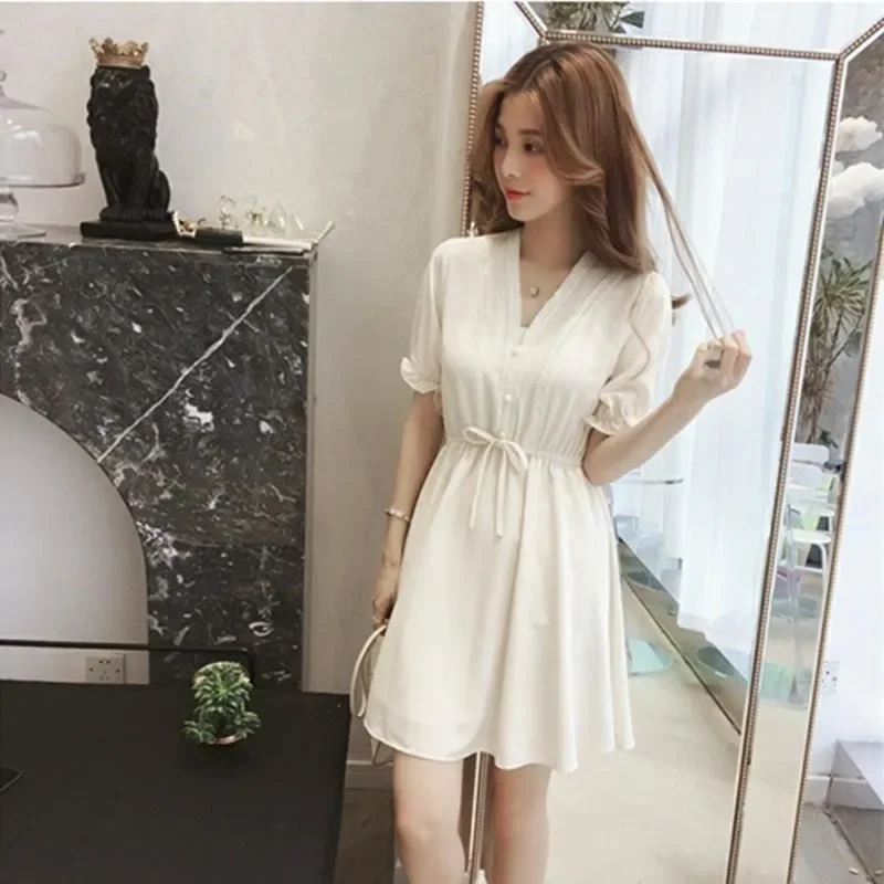 Woman Dress White Dresses for Women Chiffon Satin Soft Silk Ruffle Clothing New Features of Clothes Curvy Cheap Casual X Retro G