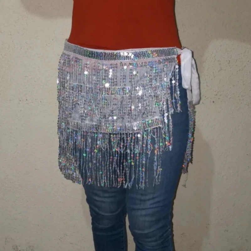 Catena in vita per danza del ventre di Halloween, paillettes per sciarpa in vita per danza indiana, sciarpa per fianchi con nappe, accessori per danza orientale