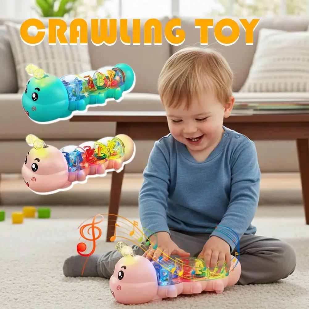 

Cute Caterpillar Style Baby Crawling Toy With Lighting, Music And Automatic Steering, Letter And Number Design