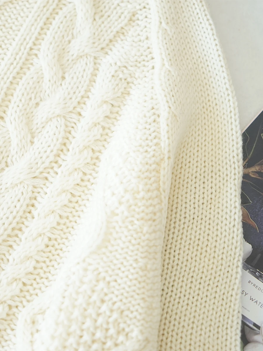 المرأة عالية الياقة طويلة Sve محبوك سترة فضفاضة تويست العلوي كسول Sle الخريف الشتاء البيج اللون M7 مريحة تناسب