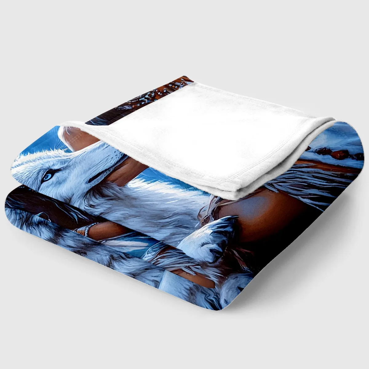 1pc Lady and Wolf Theme Blanket- Lightweight Throw for Sofa, Outdoor, Camping, Livingroom, Office, Chair, and Bed - Digital Prin