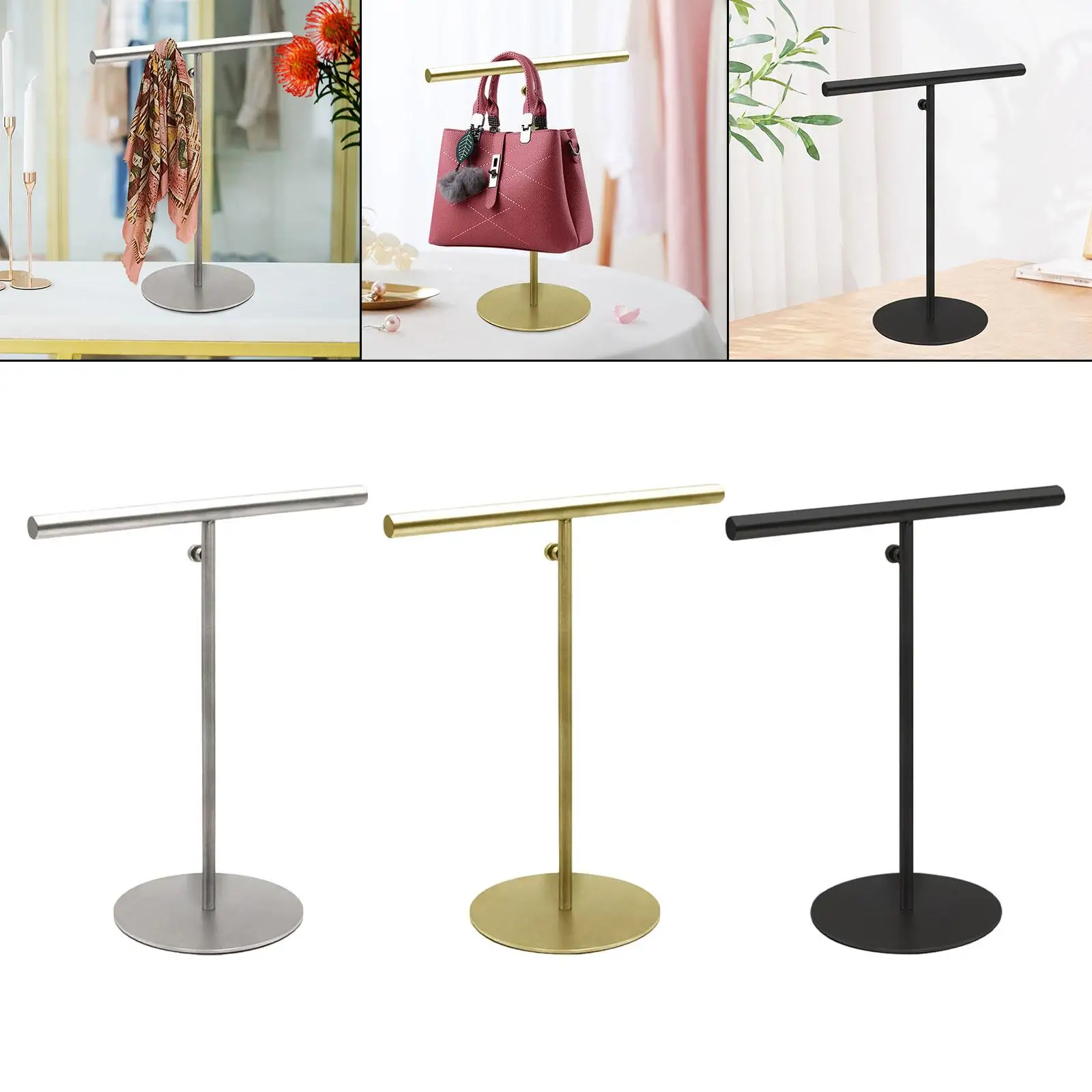 Bag Display Stand Countertop Double Hook Stainless Steel Multifunctional Freestanding Adjustable Purse Holder for Shopping Mall