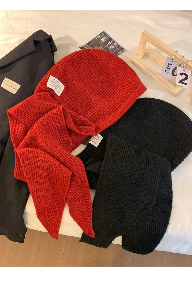 Koreanische Sturmhaube Motorhaube Frauen Skullies Mützen Hut Schal Einteilige Verdickte Warme Hals Schutz Winter Zubehör Gestrickte Gesetz – Detail 11