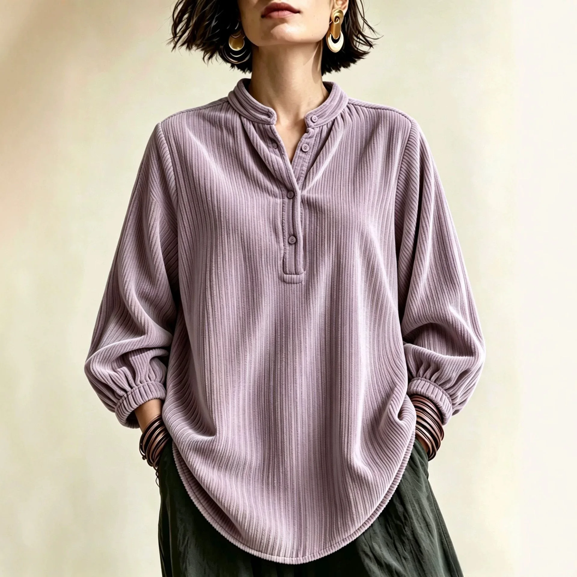 2026 Random Autumn/winter New Women's Corduroy Loose Button-down Top T-shirt Summer Maxi Dress Femme Beach Y2k、