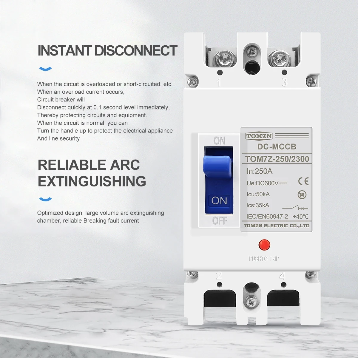 TOMZN 2P DC 600V DC Solar Molded Case Circuit Breaker MCCB Overload Protection Switch Protector for Solar Photovoltaic PV