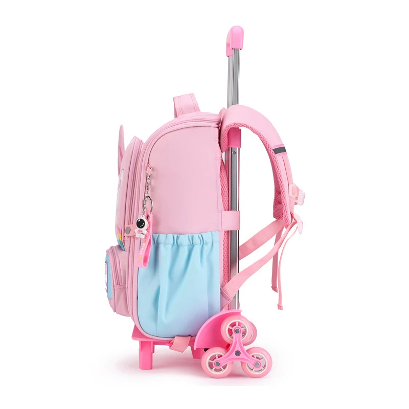 New Fashion Cartoon Children\'s School Bags with Wheeled Trolley Backpack Teenagers Girls Rolling Backpack Students Kids Backpack