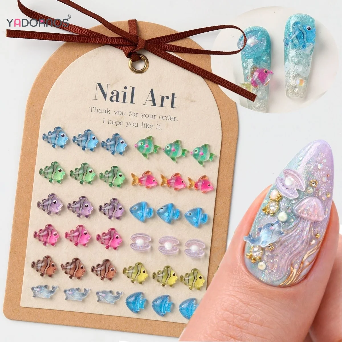 30/100pcs Ocean Series Nail Accessories 3D Cute Resin Crystal Fish Shells Dolphin Nail Art Decorations Summer Beach Nail Charms