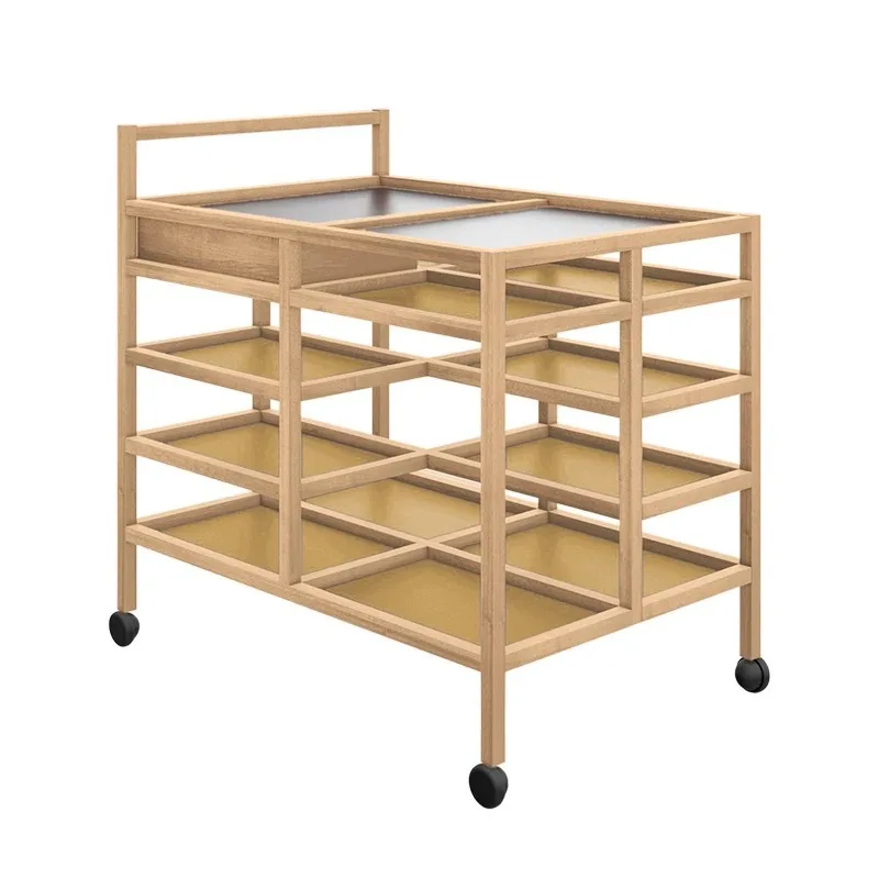 Italian modern all-solid wood dining cart removable rack family push dining cart