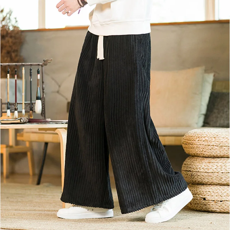 

Brand Clothing Winter Corduroy Pants Men baggy Elastic Waist Straight Thick Outdoors Casual Trousers Plus Size Wide leg pants