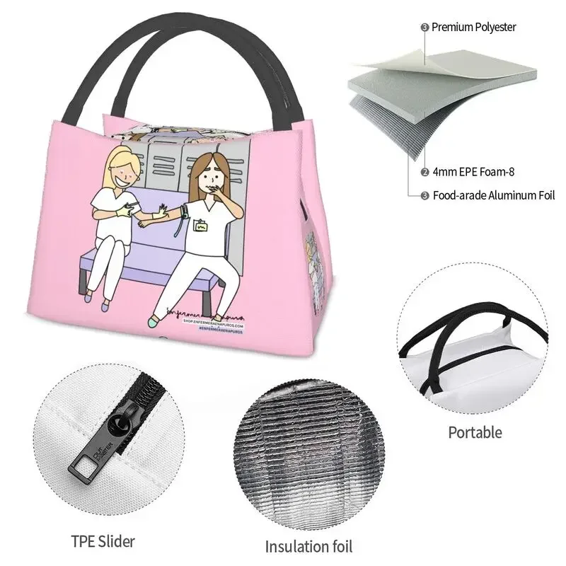 Enfermera En Apuros Nurse Medicine Resuable Lunch Boxes Women Multifunction Cooler Thermal Food Insulated Lunch Bag Container