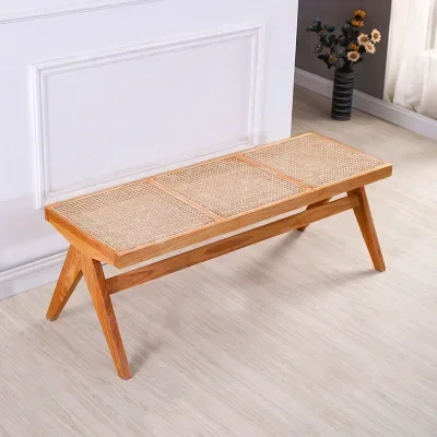 Nordic Vine Weaving Solid Wood Shoes and Benches Home Restaurant Living Room Outdoor Strip Simple Design Hotel Coffee Shop Bench