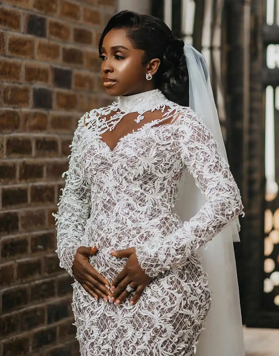 فساتين زفاف حورية البحر الحديثة مع الدانتيل Paillette الأزهار يزين فستان زفاف مربع سويب تراين فيستدوس دي نوفيا مخصص