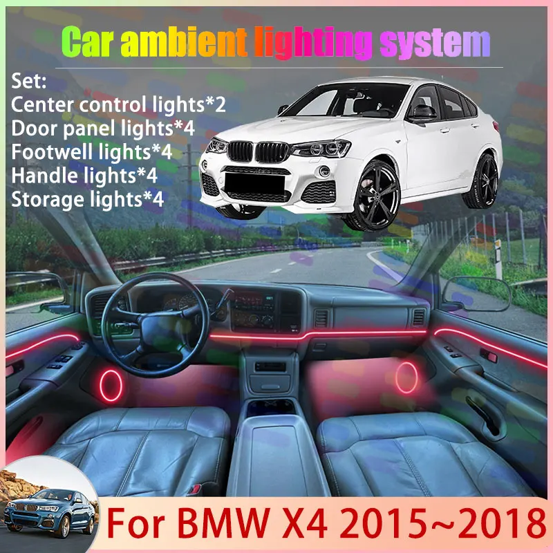 

Для BMW X4 MK1 1 1rd F26 2015 ~ 2018 2016 2017 2/18 в 1 автомобильный атмосферный светильник RGB абажур ансамбль стример атмосферный набор