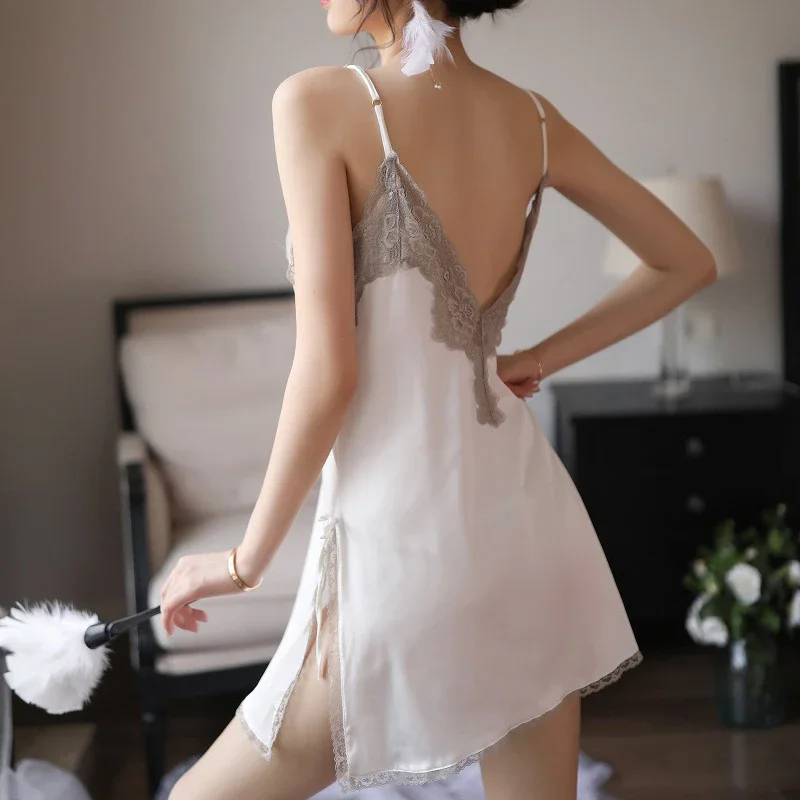 Summer Sexy Night Dress Lace Nightgow Women's New Lingerie Backless Lace V-neck Nightwear Silk Nightdress Homewear