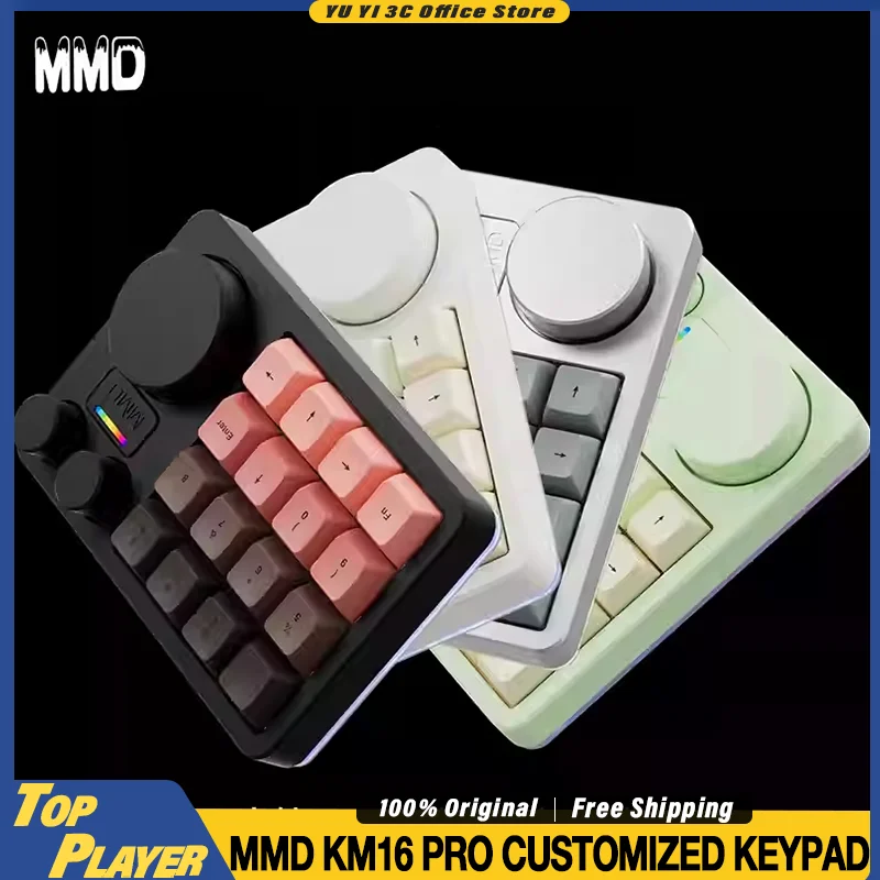 

MMD KM16 Pro Mechanical Number Keyboard Mini Keypad 2.4G BT Wireless CNC Aluminum Shell Hot Swappable with 2 Control Knobs