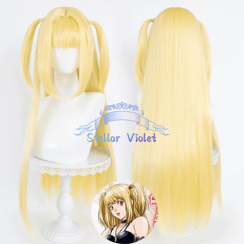 Misa Amane Cosplay Wig Heat Resistant Anime Death Note Misa Amane Cosplay Synthetic Wigs Double Ponytail 90CM Gold Anime Wig