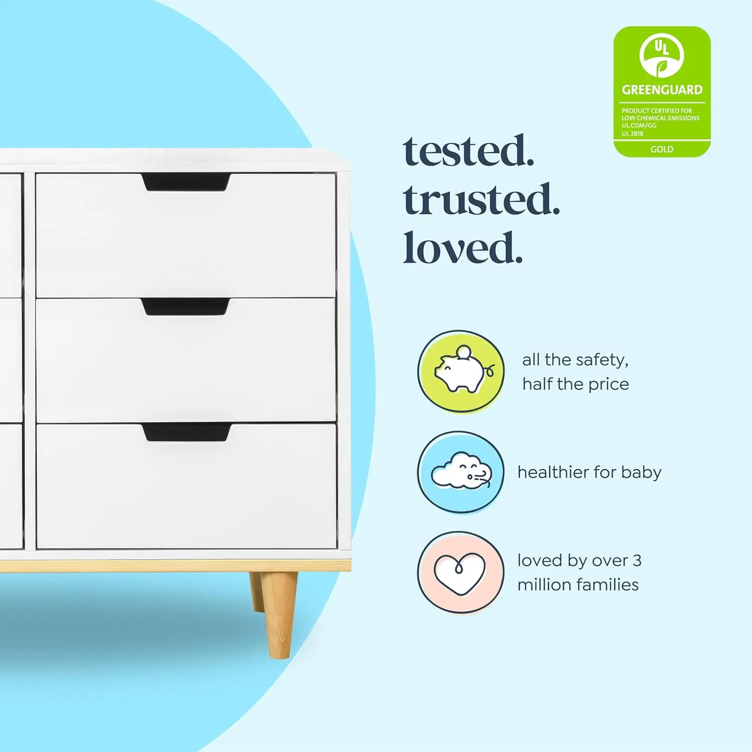 Commode double Marley 6-MELDouble, finition blanche et pieds naturels