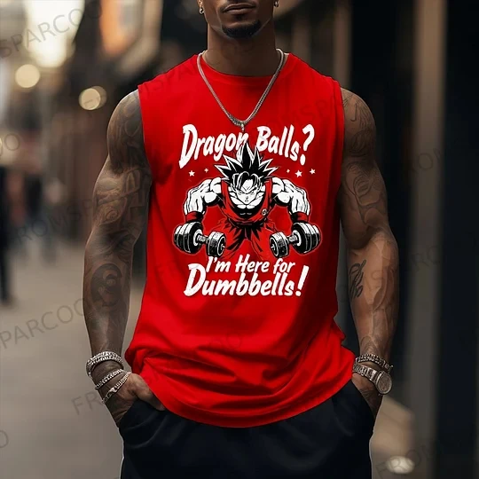Dragon Ball Gym Humor Canotta da uomo Manubri Allenamento Anime Grafica Camicia senza maniche Fitness Commedia Design Gilet muscolare Allenamento