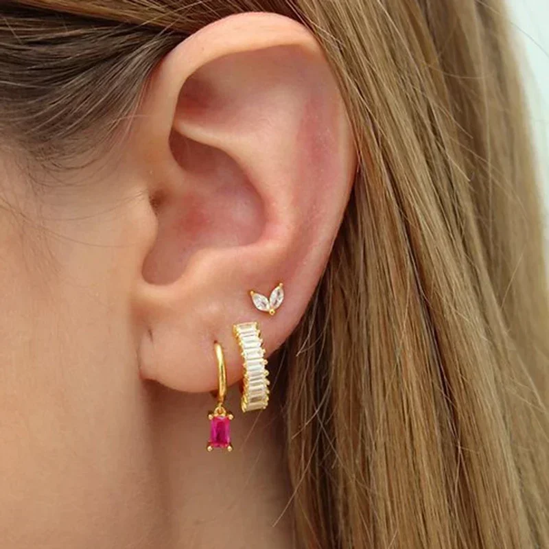 925 Sterling Silver Needle Luxury Red Zircon Earrings Charms Heart Pendant Hoop Earrings for Women 2025 Trendy Wedding Jewelry