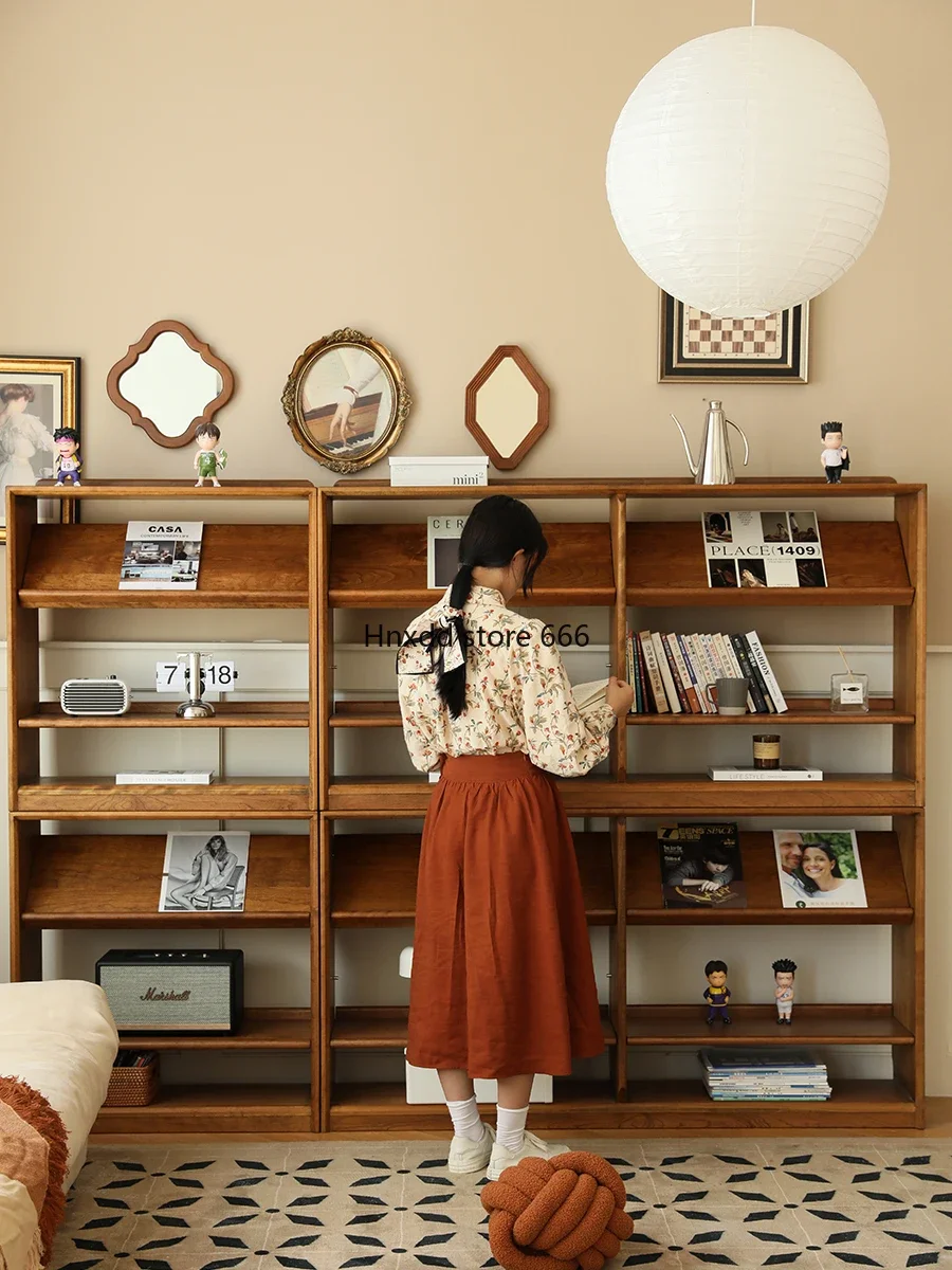 Bookshelf Chinese antique magazine cabinet living room display cabinet French solid wood cherry wood