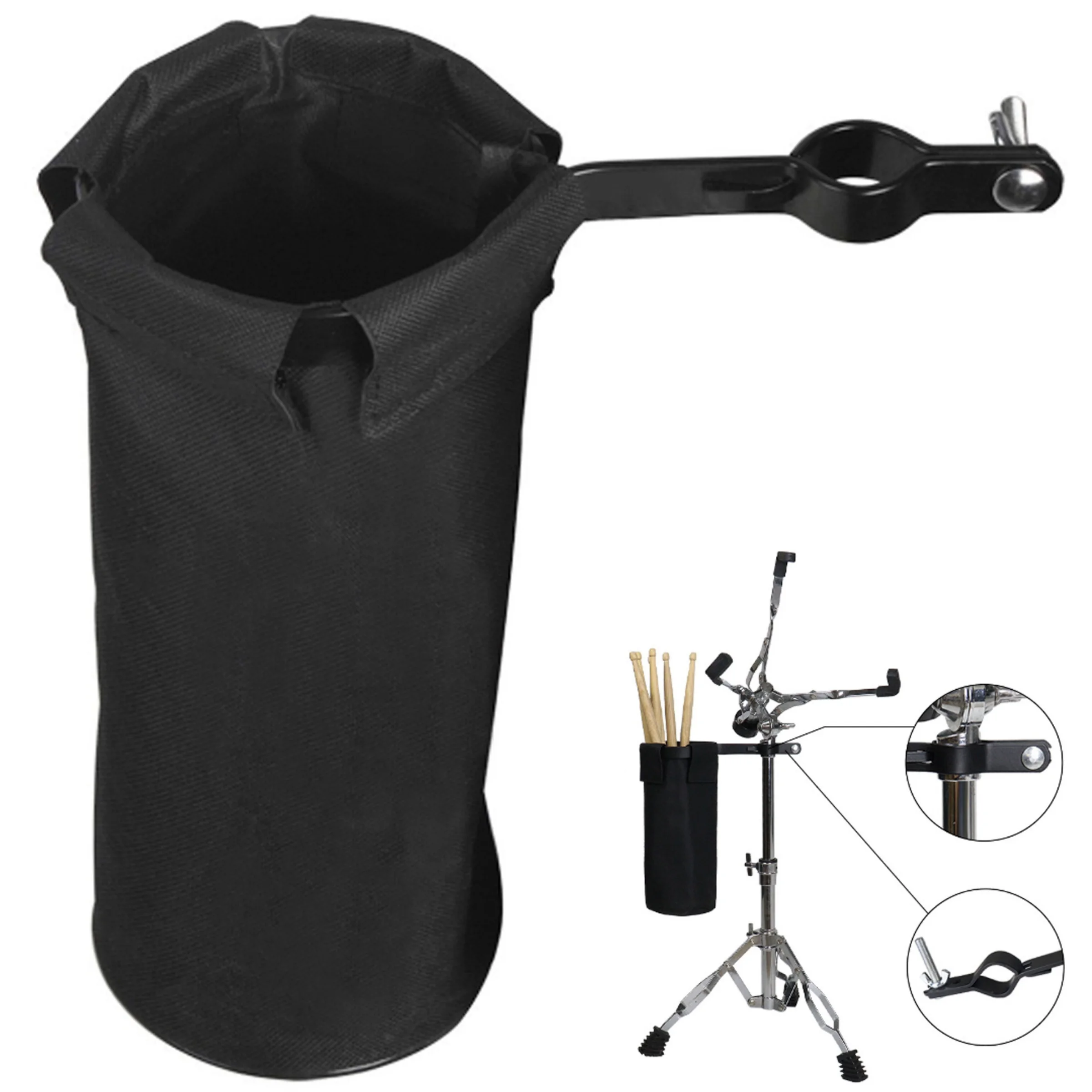 

Durable Nylon Drum Stick Bag with Secure Clamp-On Alloy Steel Rod - Holds 10 Pairs, Removable & Lockable, Ideal for Drumsticks