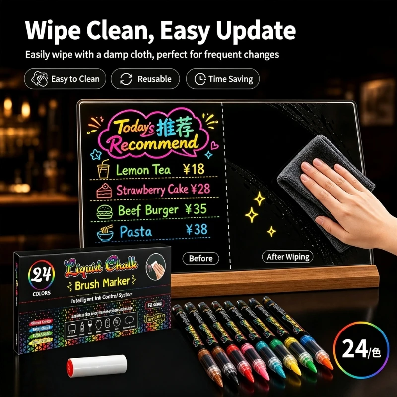 Fluorescence Liquid Chalk Markers with Water-Based for Changeable Signs Signs, LED Board Artwork, Glass Artwork, and K1KF