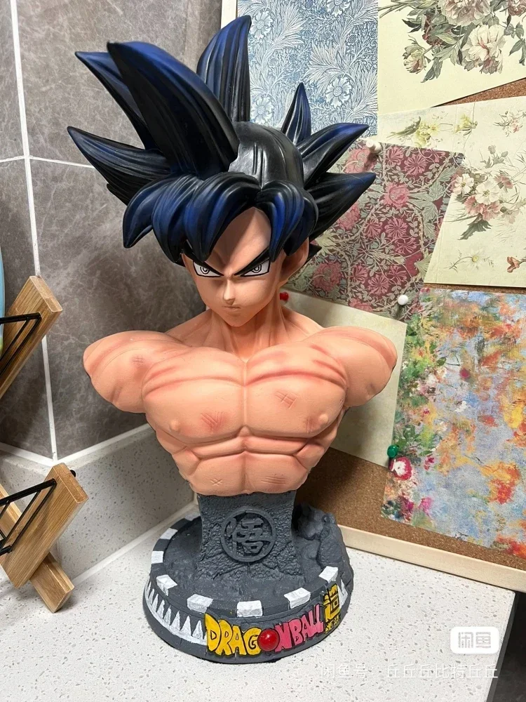 45cm Large Dragon Ball Z Figure Son Goku Bust Action Figurine Black White Hair Model Collection Resin Statue Doll Toy Ornament