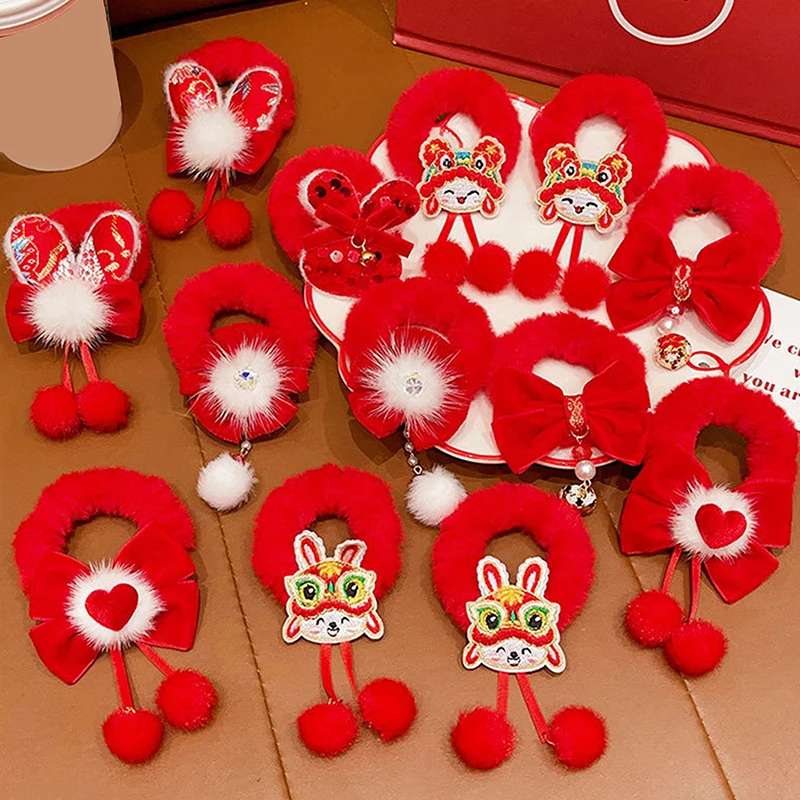 1 Pair Red Bow Hair Ornament Baby Hair Circles Pins Christmas New Year Accessories Hair Clips For Women Girls