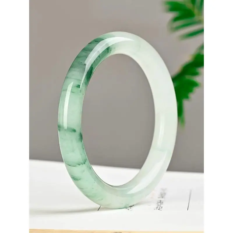 Natural Xinjiang Tianshan , Ice , Golden Silk Jade Round Bracelet, Versatile Flat Jadeite for Gifting