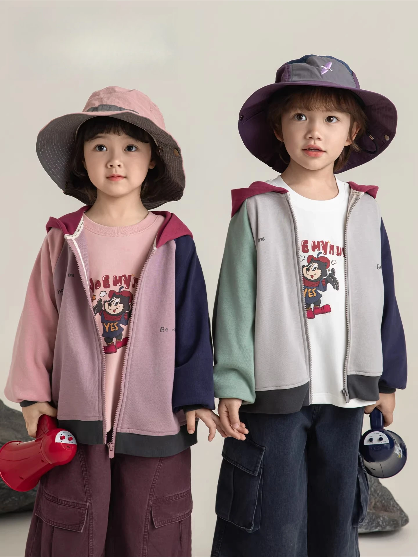 Girls 2026 Spring New Vibrant Color Block Hooded Jacket Casual Loose Fit Versatile Kids Outerwear Ages 2-10