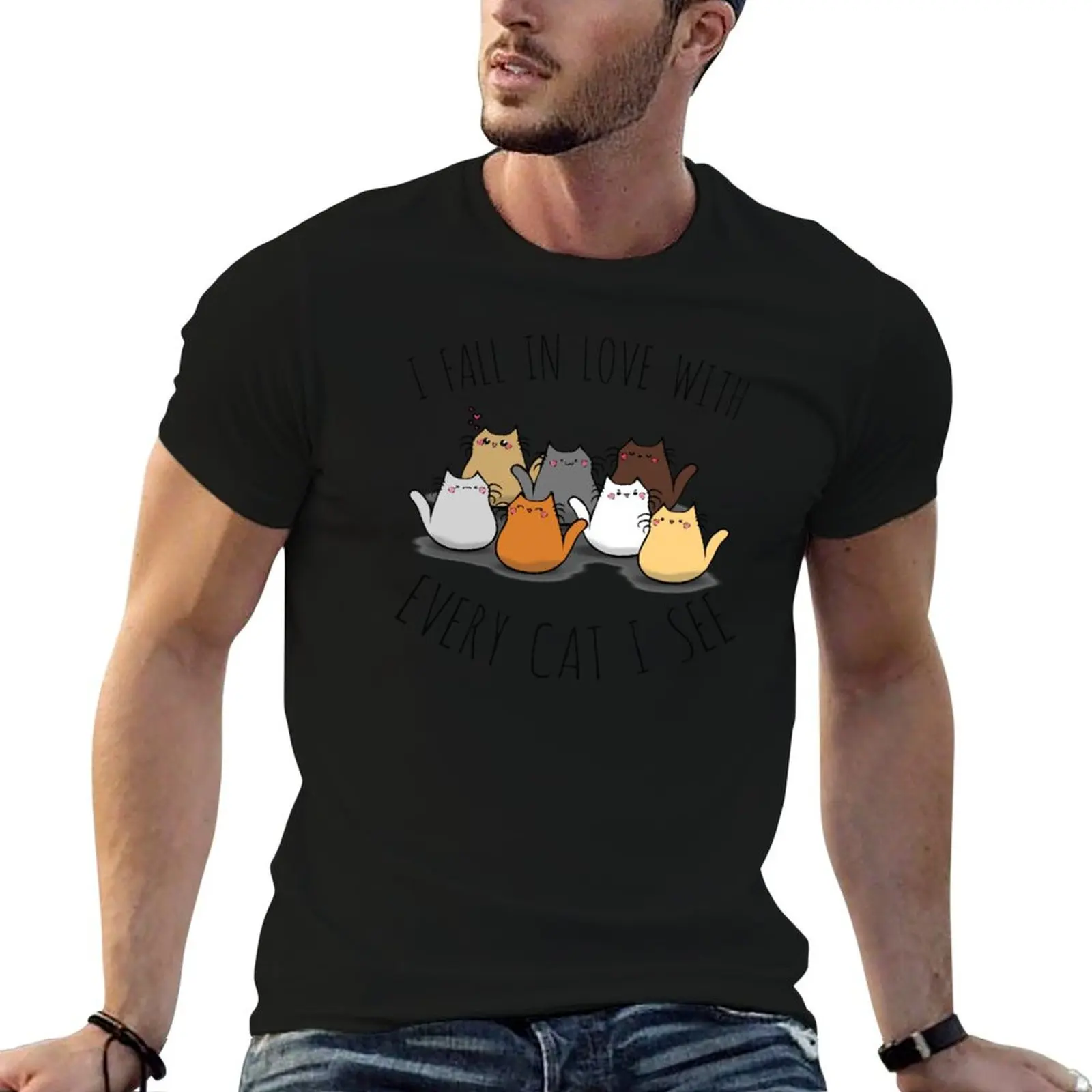 I fall in love with every cat I see T-Shirt Sports Casual Breathable Tee Shirt