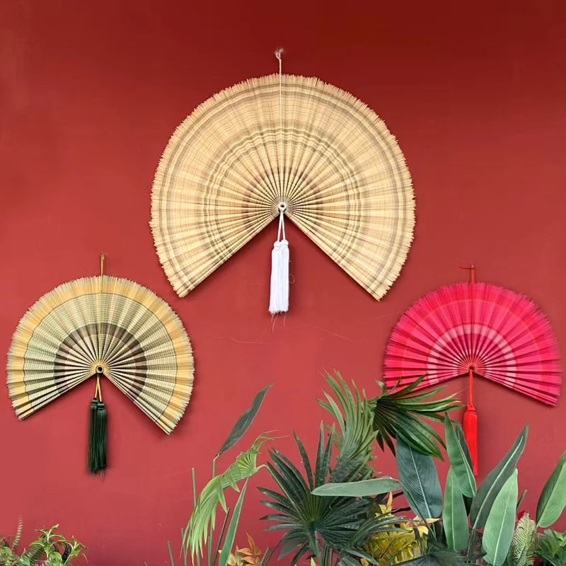 Bamboo Decorative Wall Fan Bohemian Style Headboard Wall Decoration Ornament with Tassel for Home Living Room Large Hand Fan