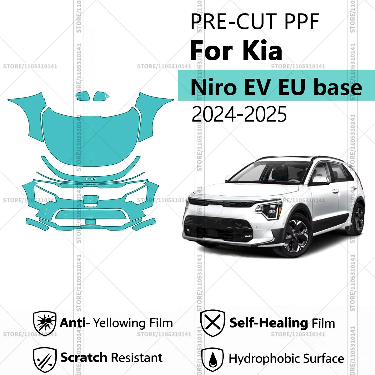 

Pre-Cut Paint Protection Film PPF Transparent Car Film Professional Automotive PPF Front Kit For Kia Niro EV EU base 2024-2025