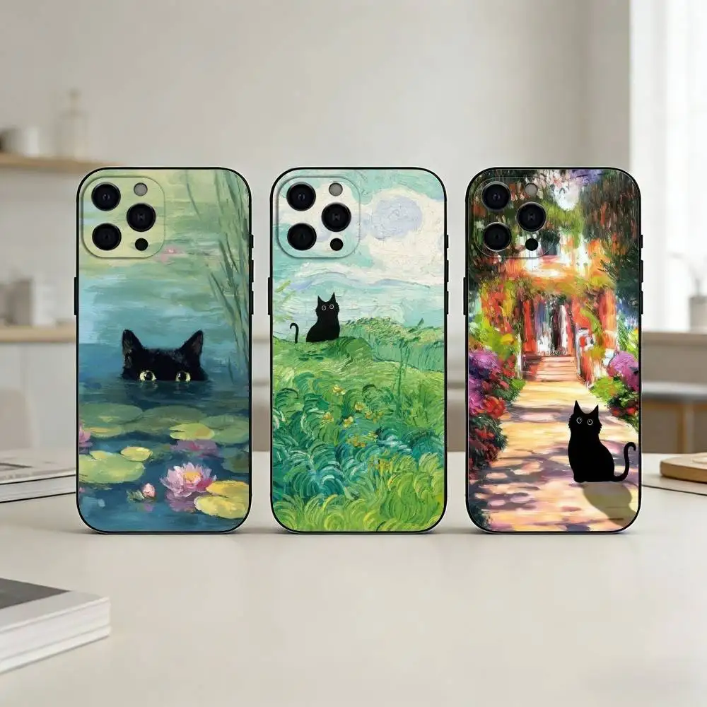 

funny art matisse M-monet black cat Phone Case For iPhone 17,16,15,14,13,12,11 Plus,Pro,Max,Mini Silicone black Soft Cover