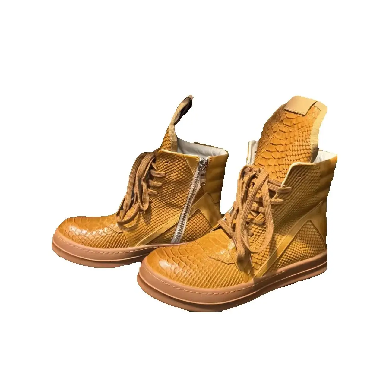

Men's High Top Shoes Snake Pattern Leather Lace Up Zip Women Sneakers Luxury High Street Autumn White Yellow Designer Boots
