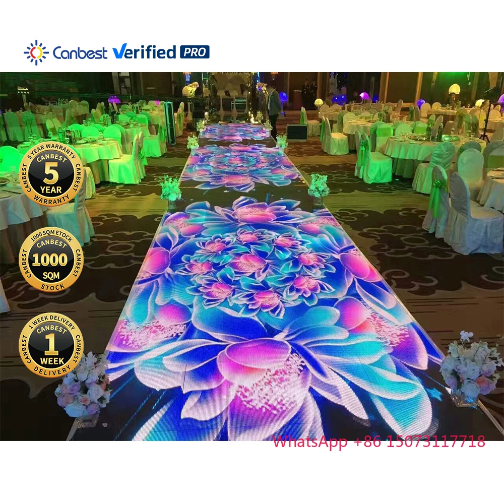 

P1.9 P3.9 Крытая танцевальная напольная плитка Интерактивная светодиодная панель экрана Светодиодный напольный дисплей для танцев Световая стена Pavimento для рекламы