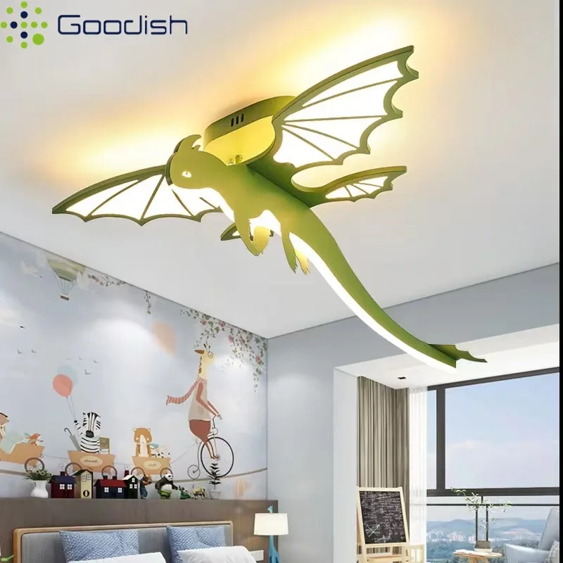 Modern Minimalist Cartoon Fire Breathing Dragon LED Home Ceiling Lights Creative Lamps for Children's Room Decoration Chandelier