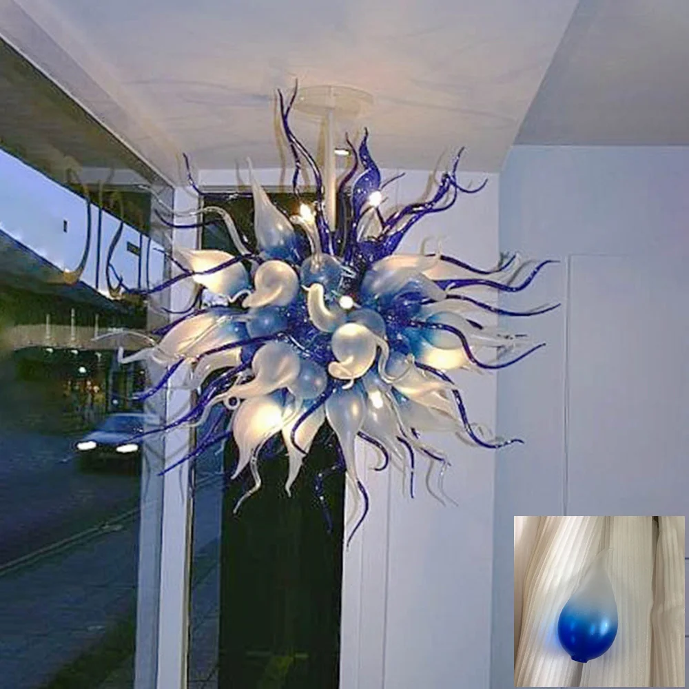 

Hand Blown Glass chandelier Living Room Led Pendnat Lamps Cobalt Blue and White Glass Light