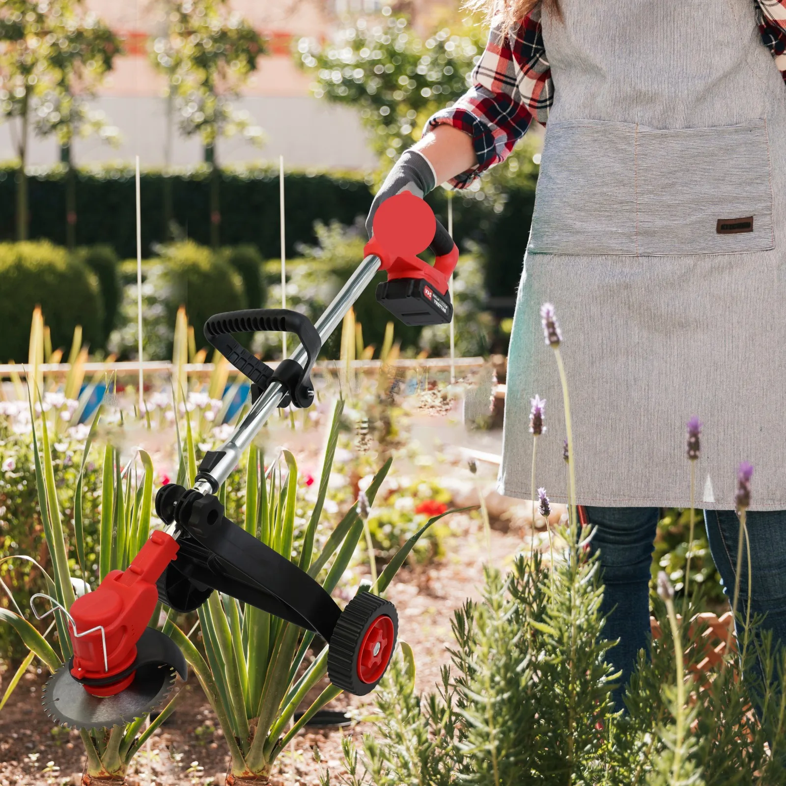 Беспроводной триммер для сорняков, электрический 21 В, 5C, 1,5 Ач, литиевая батарея, зарядное устройство США с колесным кусторезом для ухода за газоном, работы в саду