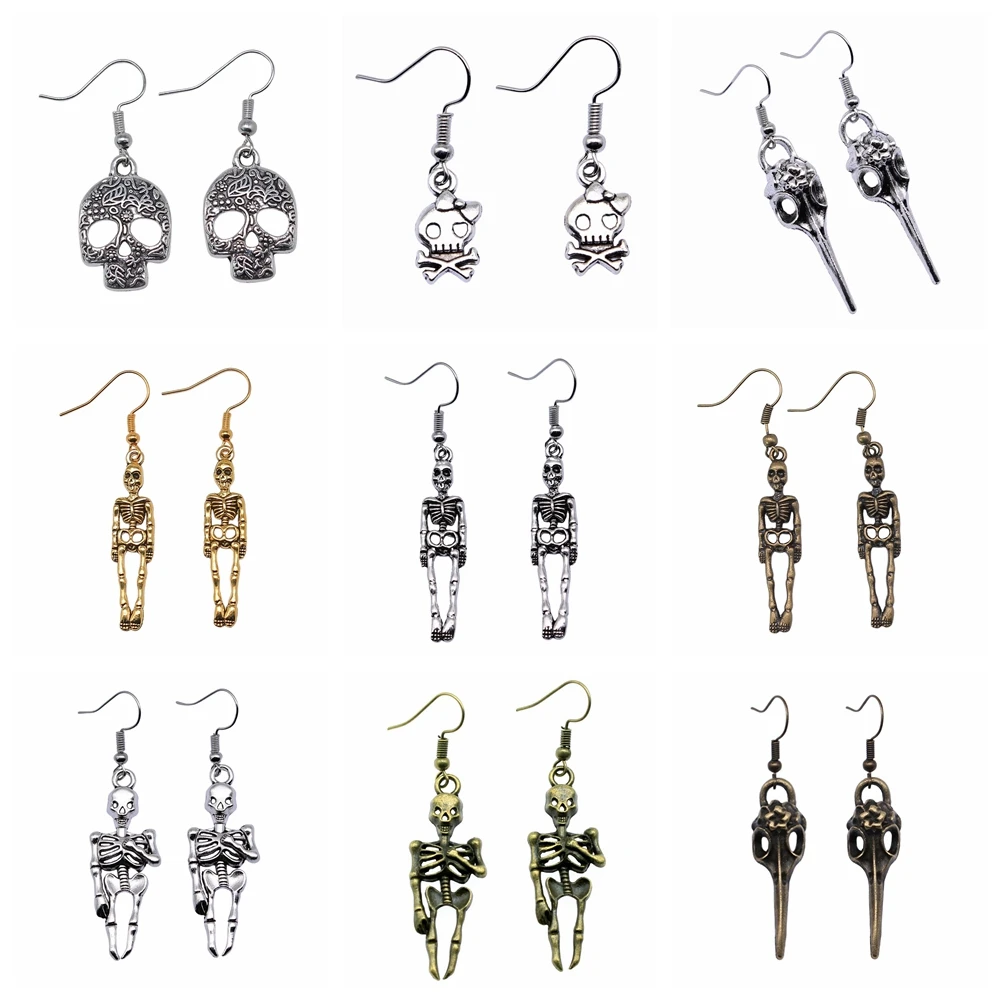 20 Styles Skull Skeleton Earrings Halloween Gift Gothic Style Dark Punk Dangle Earrings For Women Jewelry Party Gifts