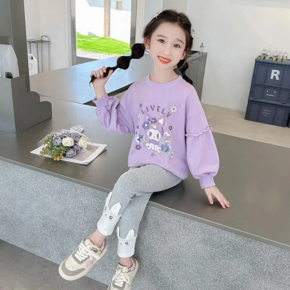 أنيمي سانريو بنات الكرتون كورومي طباعة هوديي مجموعة ملابس للأطفال البلوز + السراويل الطويلة 2 قطعة طويلة الأكمام البلوز #6