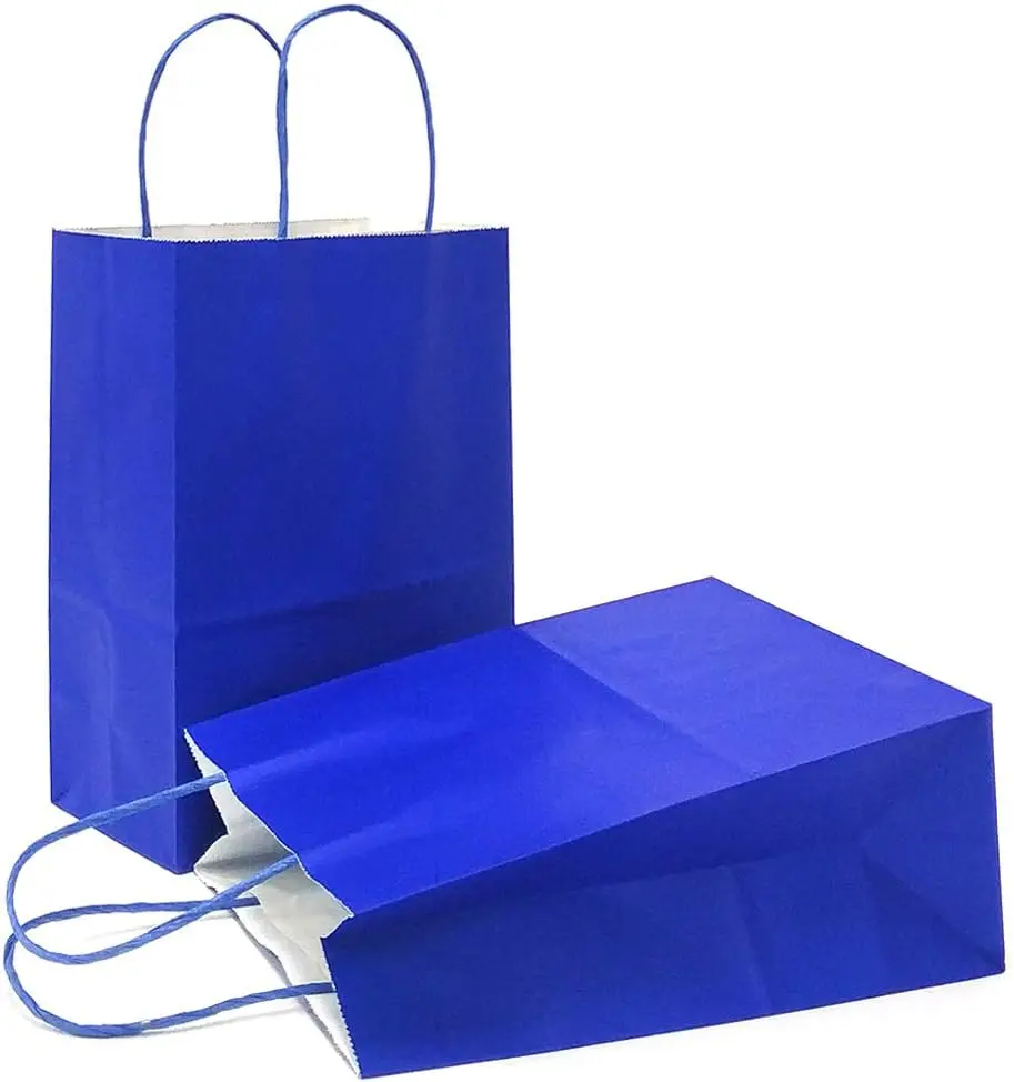 

Small Plain Natural Paper Kraft Gift Bags with Handles Royal Blue Paper Bags for Birthday Party