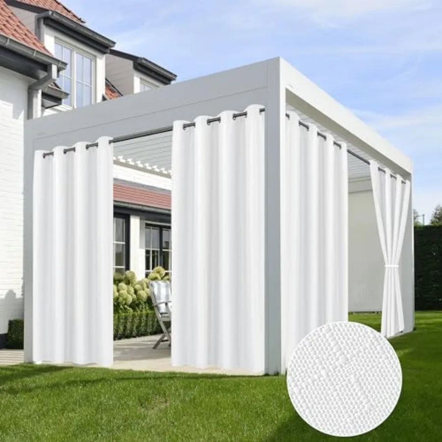 

4 Panels Linen Outdoor Curtains for Patio Waterproof Curtains 84 Inch Length-Outside Curtains Weatherproof, Privacy for Pergola