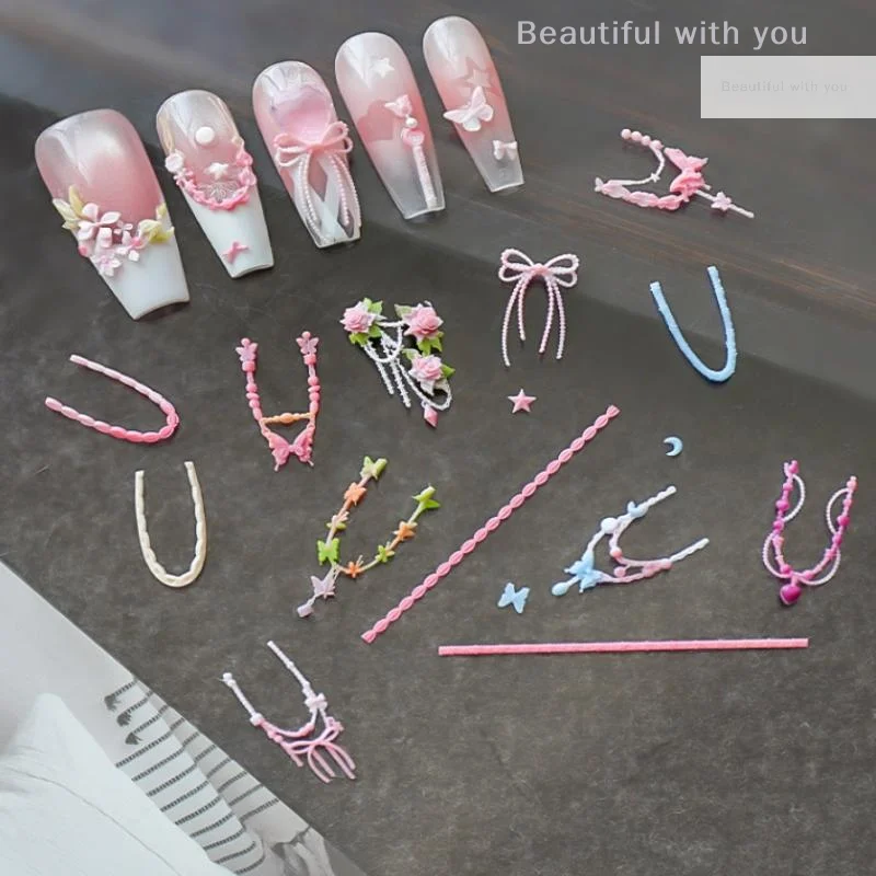 

3D Nail Art Mold Carving Curved Flower Beaded Chain Mold High Transparent Silicone Template Manicure Decorations Nails DIY
