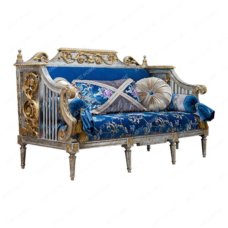 Sofa Classical High-End Rococo European Solid Wood Cloth Craft Sofa Combination High-End Furniture