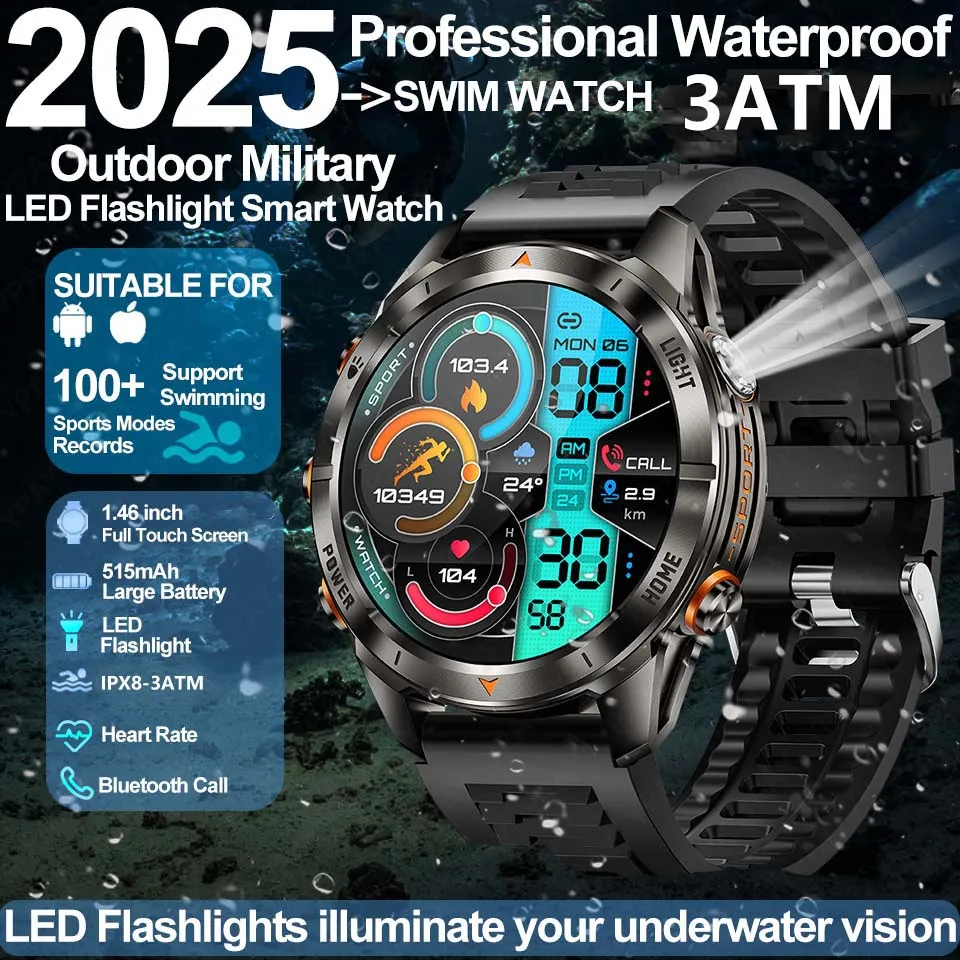 

LIGE Outdoor Men Smart Watch Bluetooth Call 3ATM Waterproof 515mAh Battery LED Flashlight Sports Bracelet Smartwatch For XIAOMI