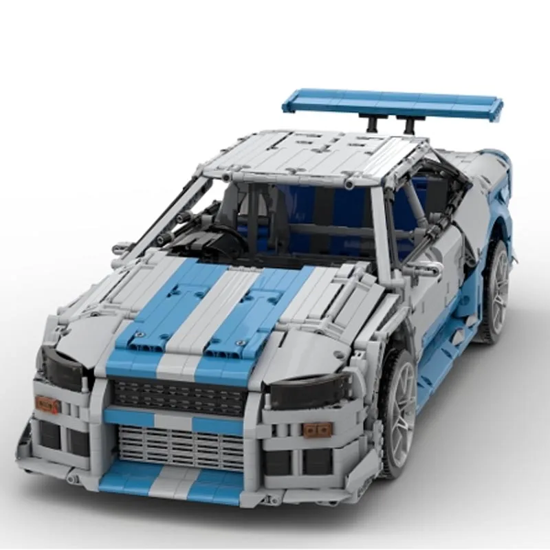 New Moc 1:8 Scale Skyline GT-R R34 Supercar Racing Car Vehicle Sport Model Buiding Block Bricks Toys for Kids Birthday Gifts Boy