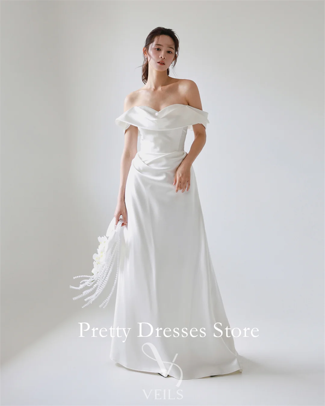 

Off Shoulder Elegant 2025 Style Garden Customized Ivory Mermaid Silk Satin Wedding Dresses Corset Bride Growns Party Women