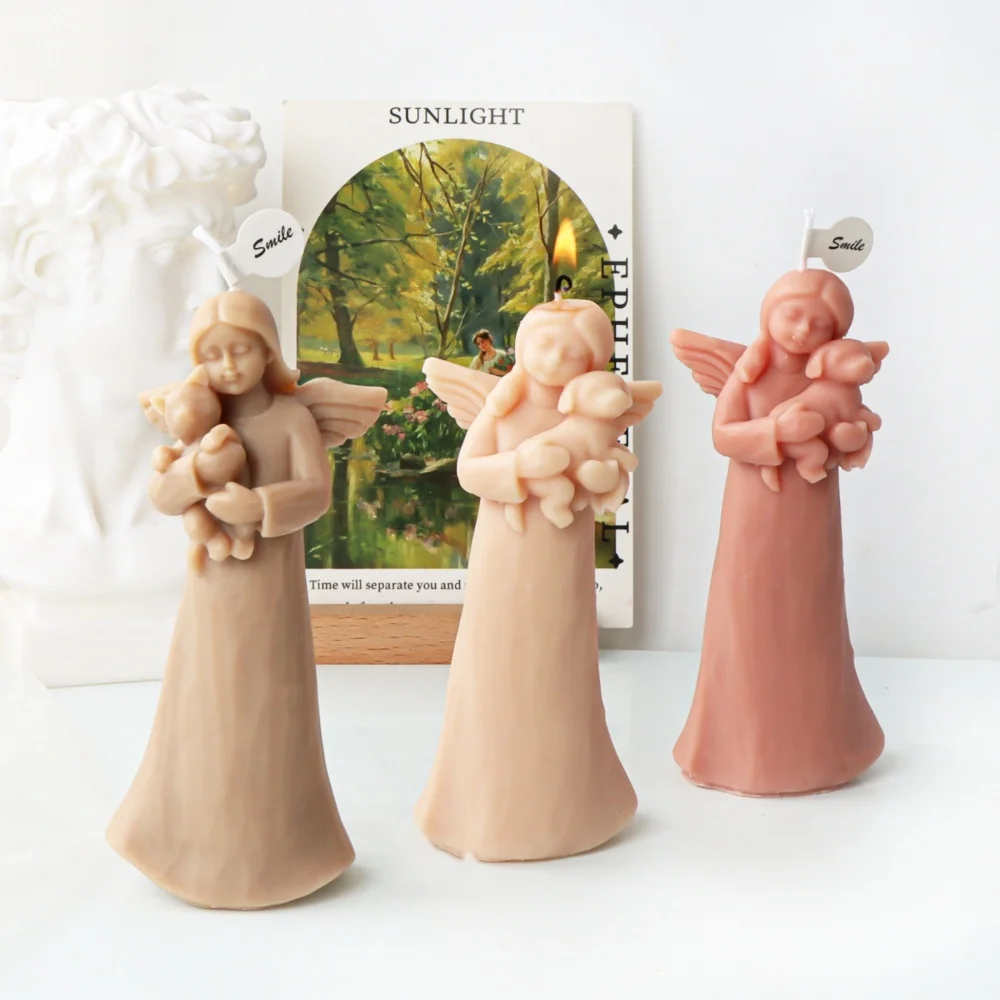 3D Wings Angle Girl Silicone Candle Mold DIY Star Heart Shape Pray Girl Aroma Plaster Statue Mould Romantic Wedding Supplies